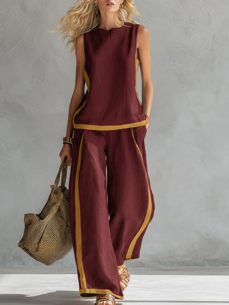 Linen Two-Piece Set: Relaxed Shell Top & High-Waisted Wide-Leg Pants (S-3XL)