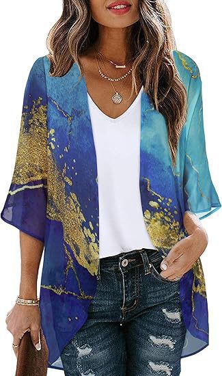 Floral Puff Sleeve Kimono Cardigan – Lightweight Beach Cover Up & Layering Piece
