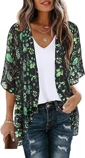 Floral Puff Sleeve Kimono Cardigan – Lightweight Beach Cover Up & Layering Piece