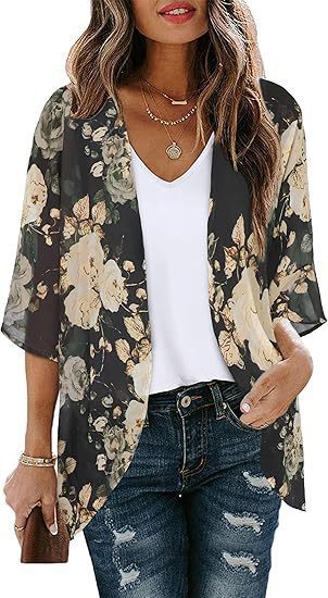 Floral Puff Sleeve Kimono Cardigan – Lightweight Beach Cover Up & Layering Piece