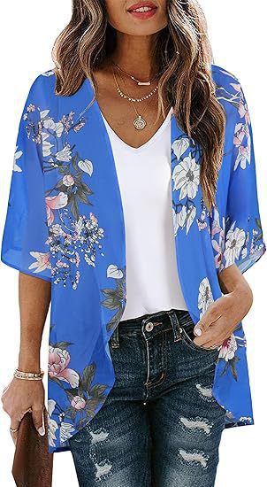 Floral Puff Sleeve Kimono Cardigan – Lightweight Beach Cover Up & Layering Piece