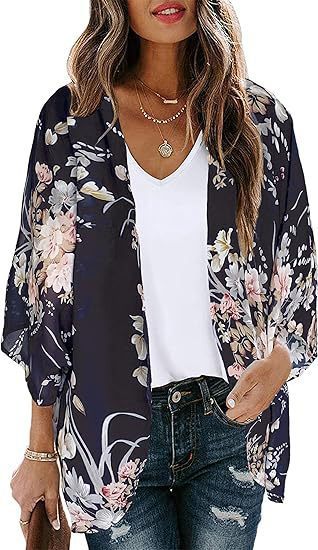 Floral Puff Sleeve Kimono Cardigan – Lightweight Beach Cover Up & Layering Piece