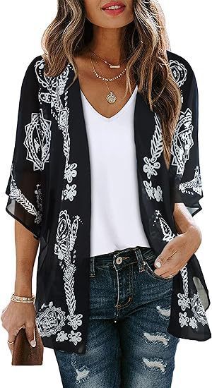 Floral Puff Sleeve Kimono Cardigan – Lightweight Beach Cover Up & Layering Piece
