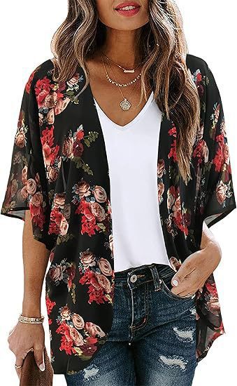 Floral Puff Sleeve Kimono Cardigan – Lightweight Beach Cover Up & Layering Piece