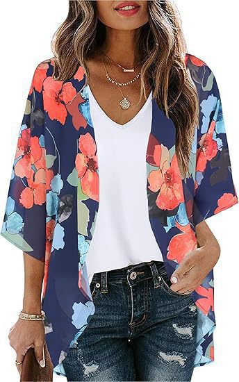 Floral Puff Sleeve Kimono Cardigan – Lightweight Beach Cover Up & Layering Piece
