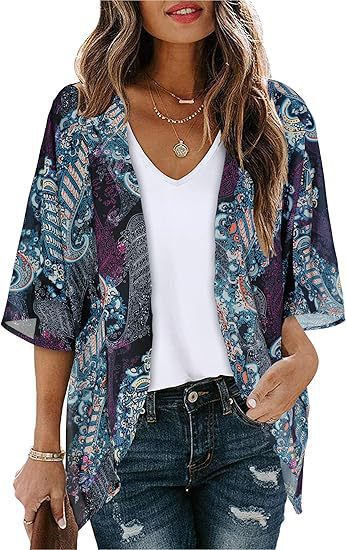 Floral Puff Sleeve Kimono Cardigan – Lightweight Beach Cover Up & Layering Piece