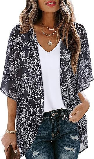 Floral Puff Sleeve Kimono Cardigan – Lightweight Beach Cover Up & Layering Piece