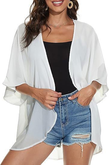 Floral Puff Sleeve Kimono Cardigan – Lightweight Beach Cover Up & Layering Piece