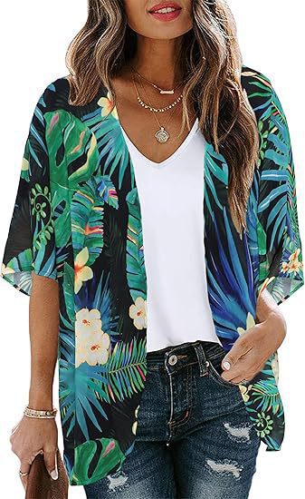 Floral Puff Sleeve Kimono Cardigan – Lightweight Beach Cover Up & Layering Piece