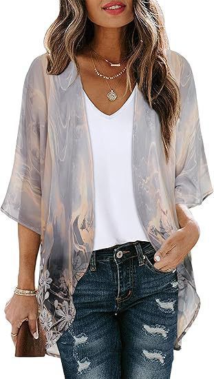 Floral Puff Sleeve Kimono Cardigan – Lightweight Beach Cover Up & Layering Piece