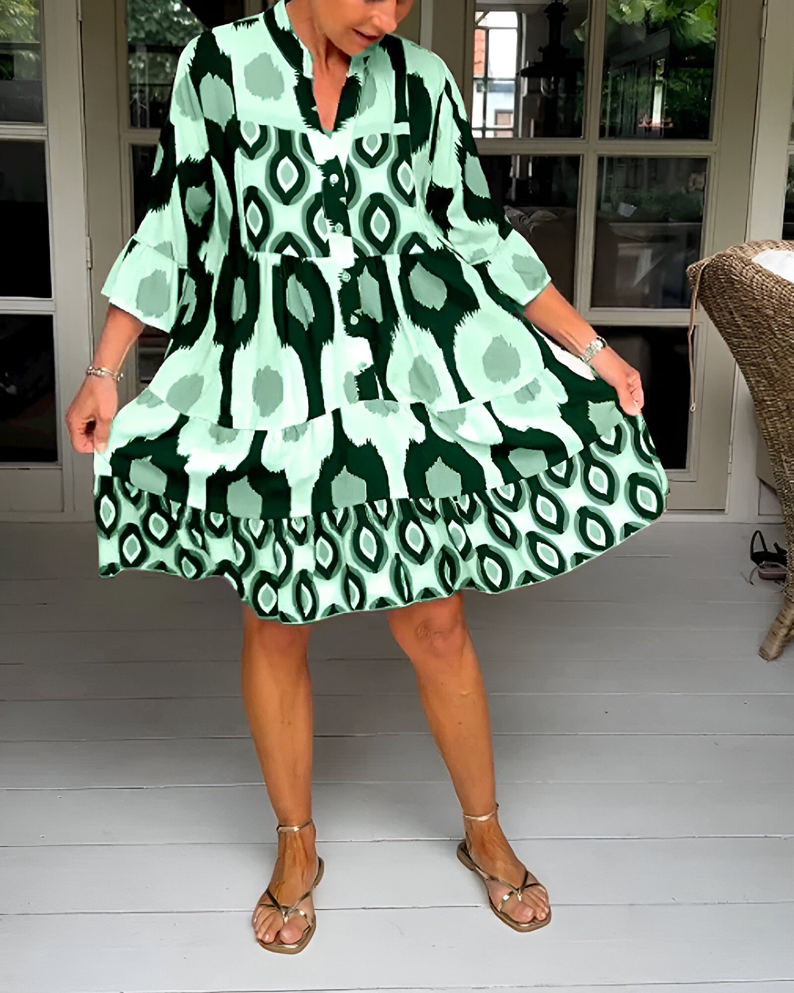 Floral Midi Dress — Women's 3/4 Sleeve A-Line Dress