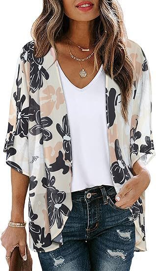Floral Puff Sleeve Kimono Cardigan – Lightweight Beach Cover Up & Layering Piece