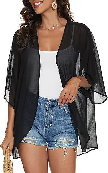 Floral Puff Sleeve Kimono Cardigan – Lightweight Beach Cover Up & Layering Piece