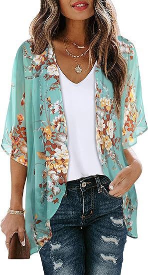Floral Puff Sleeve Kimono Cardigan – Lightweight Beach Cover Up & Layering Piece
