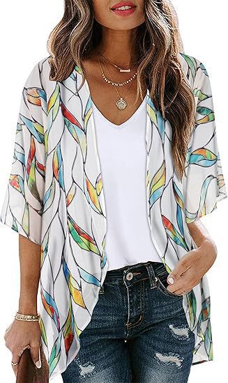 Floral Puff Sleeve Kimono Cardigan – Lightweight Beach Cover Up & Layering Piece