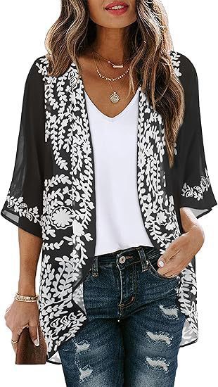 Floral Puff Sleeve Kimono Cardigan – Lightweight Beach Cover Up & Layering Piece