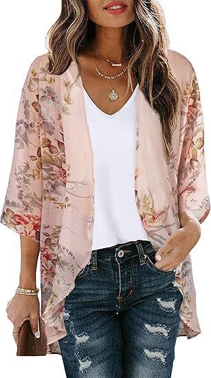 Floral Puff Sleeve Kimono Cardigan – Lightweight Beach Cover Up & Layering Piece