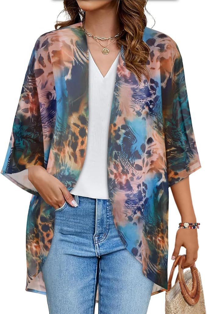 Floral Puff Sleeve Kimono Cardigan – Lightweight Beach Cover Up & Layering Piece