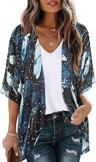 Floral Puff Sleeve Kimono Cardigan – Lightweight Beach Cover Up & Layering Piece