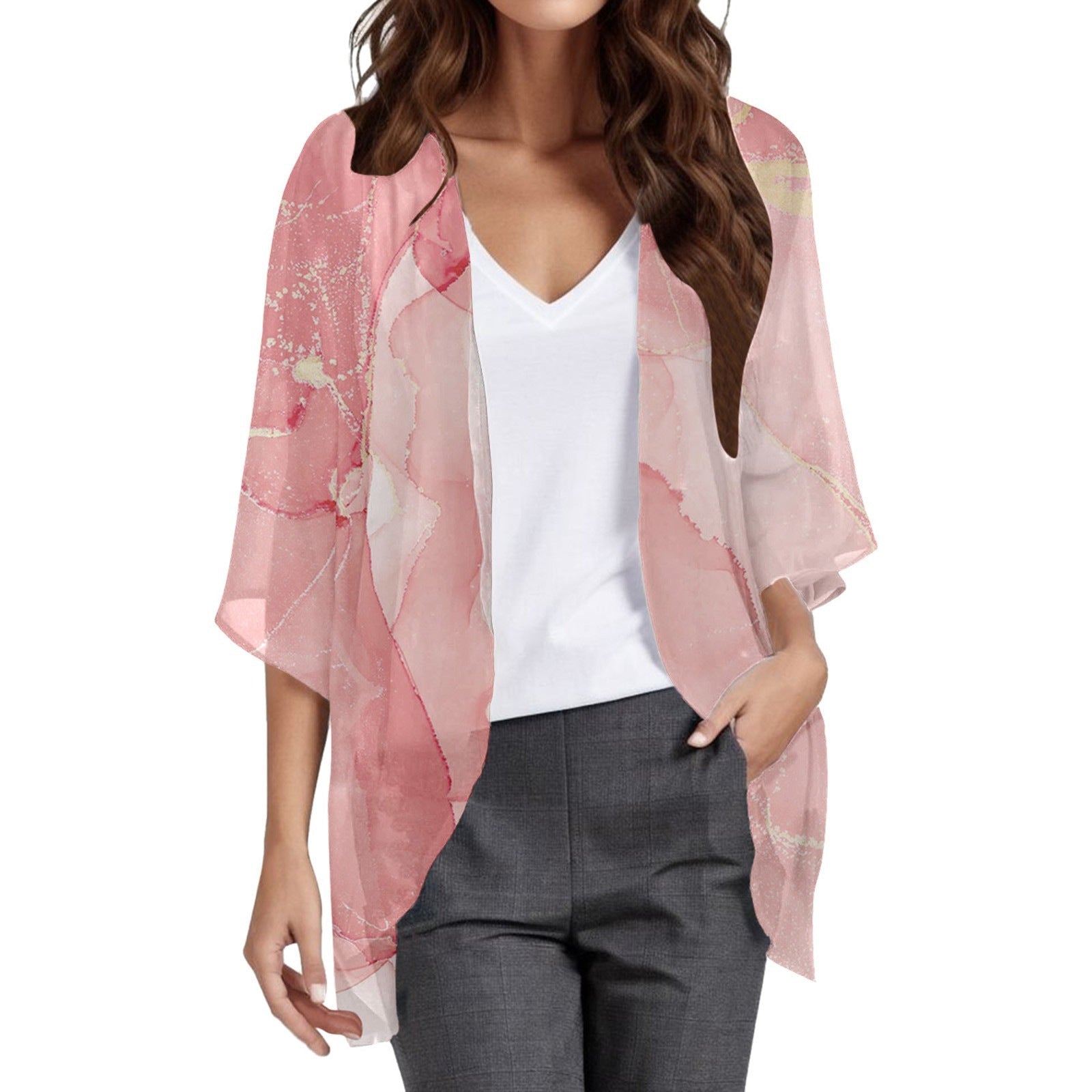 Floral Puff Sleeve Kimono Cardigan – Lightweight Beach Cover Up & Layering Piece