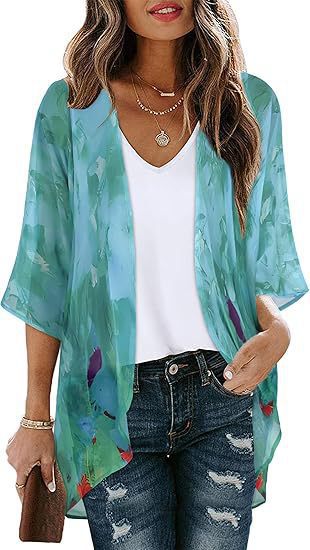 Floral Puff Sleeve Kimono Cardigan – Lightweight Beach Cover Up & Layering Piece