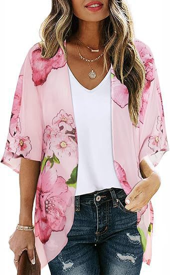 Floral Puff Sleeve Kimono Cardigan – Lightweight Beach Cover Up & Layering Piece