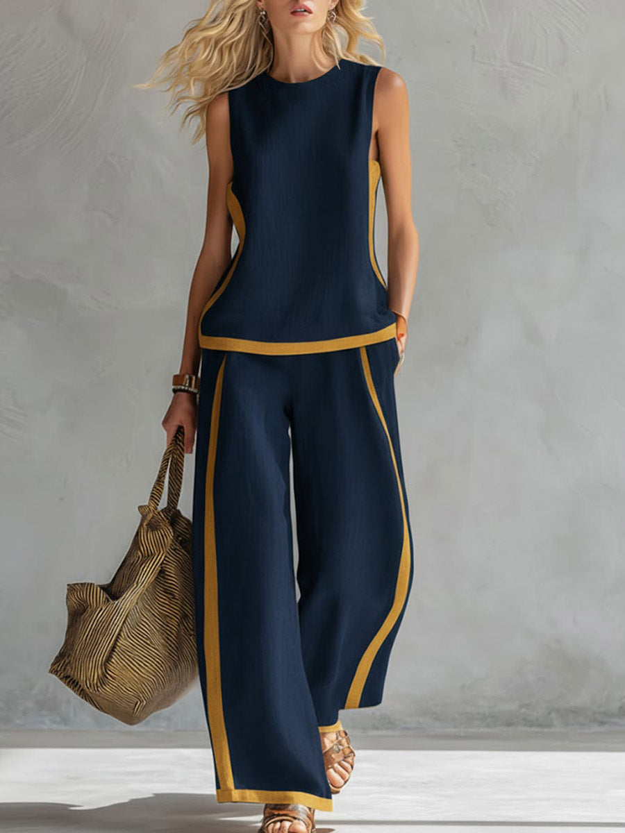 Linen Two-Piece Set: Relaxed Shell Top & High-Waisted Wide-Leg Pants (S-3XL)
