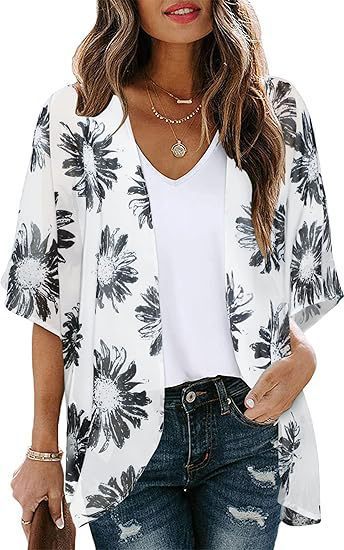 Floral Puff Sleeve Kimono Cardigan – Lightweight Beach Cover Up & Layering Piece