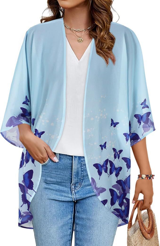 Floral Puff Sleeve Kimono Cardigan – Lightweight Beach Cover Up & Layering Piece