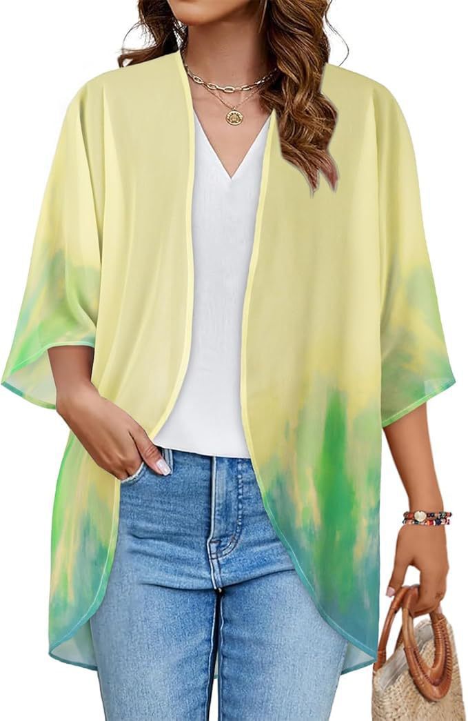 Floral Puff Sleeve Kimono Cardigan – Lightweight Beach Cover Up & Layering Piece